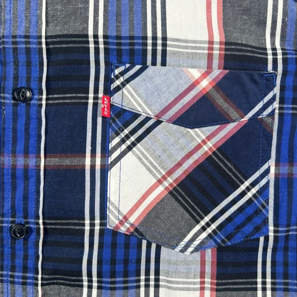 Levis Mens Long Sleeve Plaid Button Down Shirt Blue White Red Large RN117508